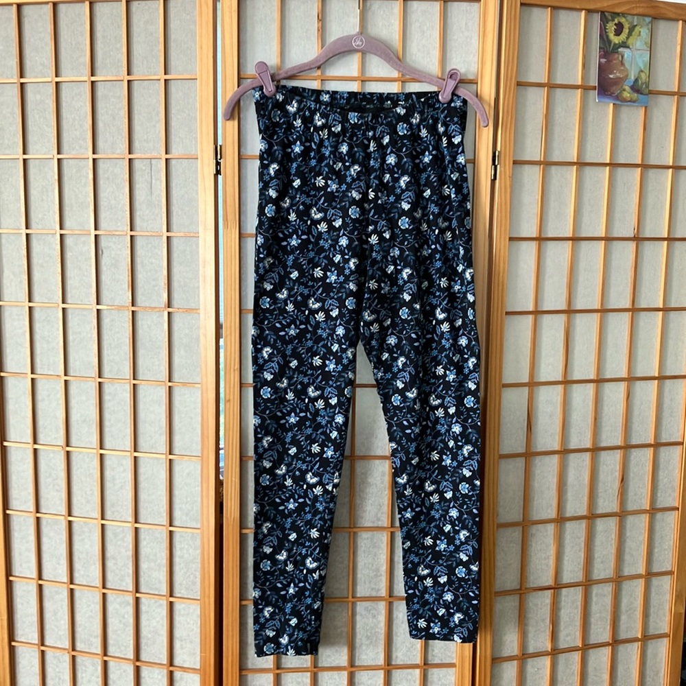 Old Navy Large Navy Royal Blue Silver & White Floral Full Length Leggings - Picture 1 of 4